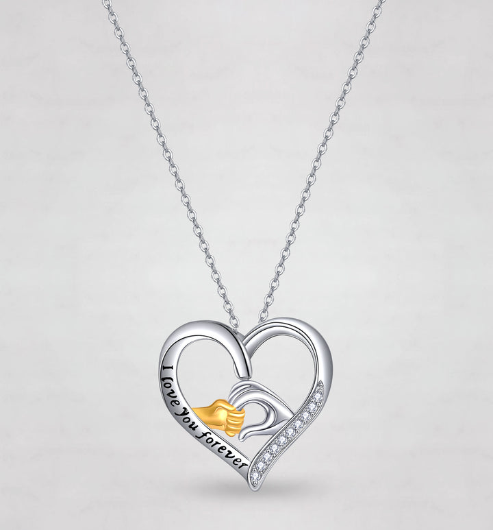 Sterling Silver Girls Embrace Horse Heart Pendant Necklace for Women Girls