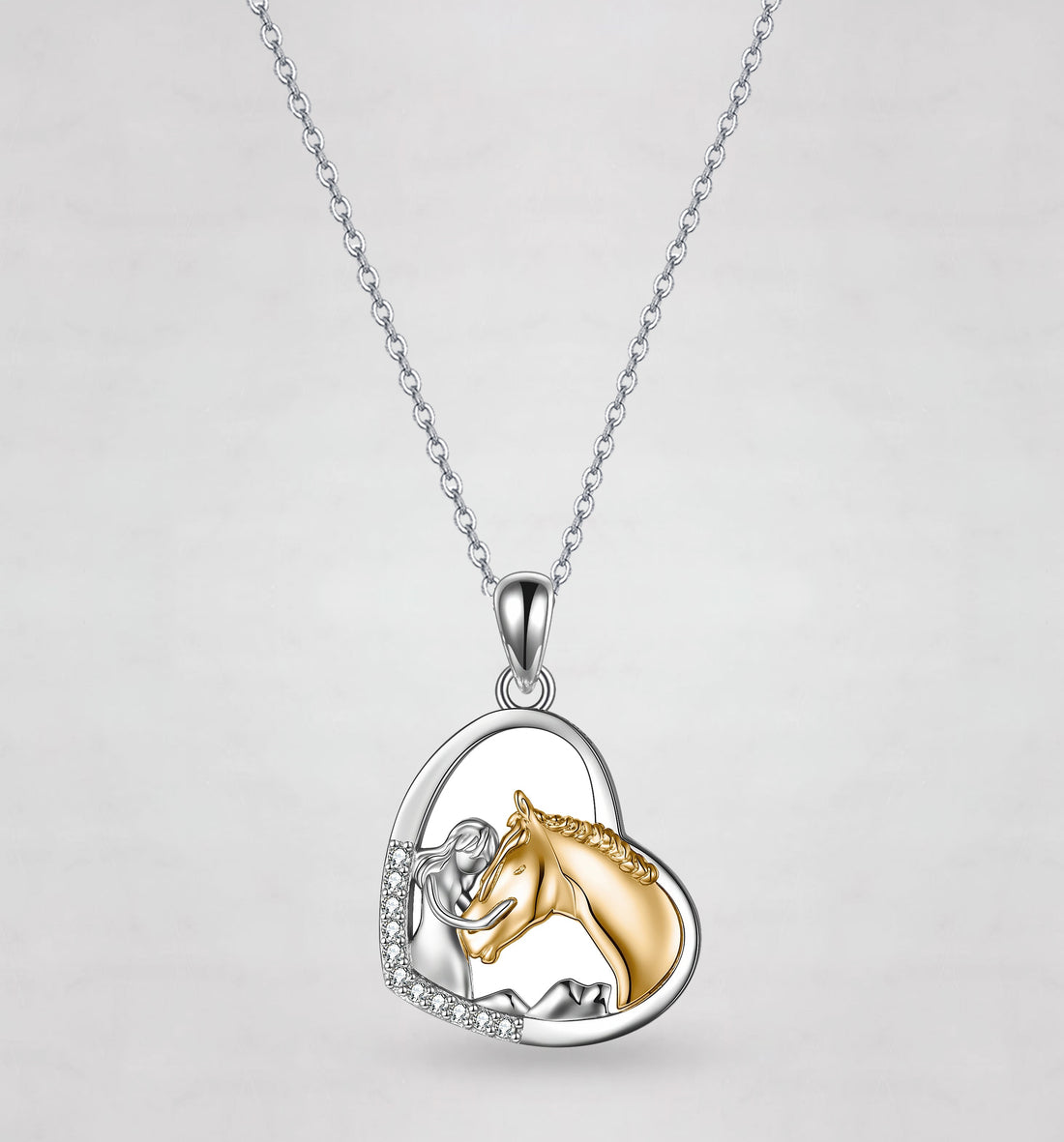 Sterling Silver Girls Embrace Horse Heart Pendant Necklace for Women Girls