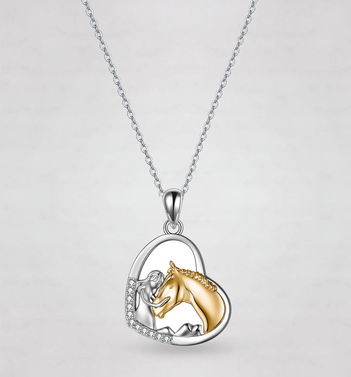 Sterling Silver Girls Embrace Horse Heart Pendant Necklace for Women Girls