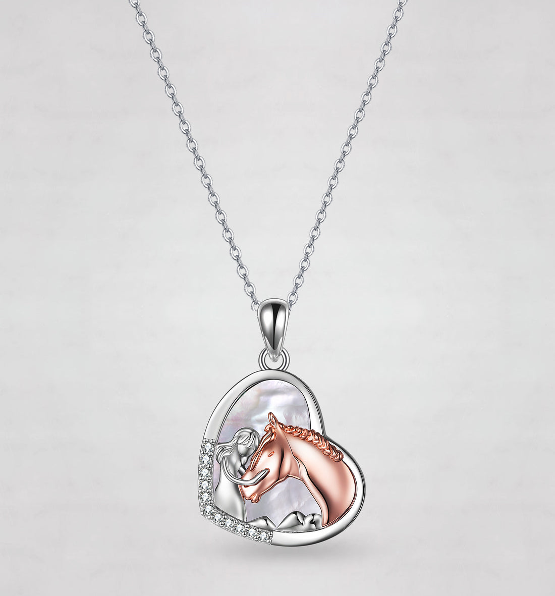 Sterling Silver Girls Embrace Horse Heart Pendant Necklace for Women Girls