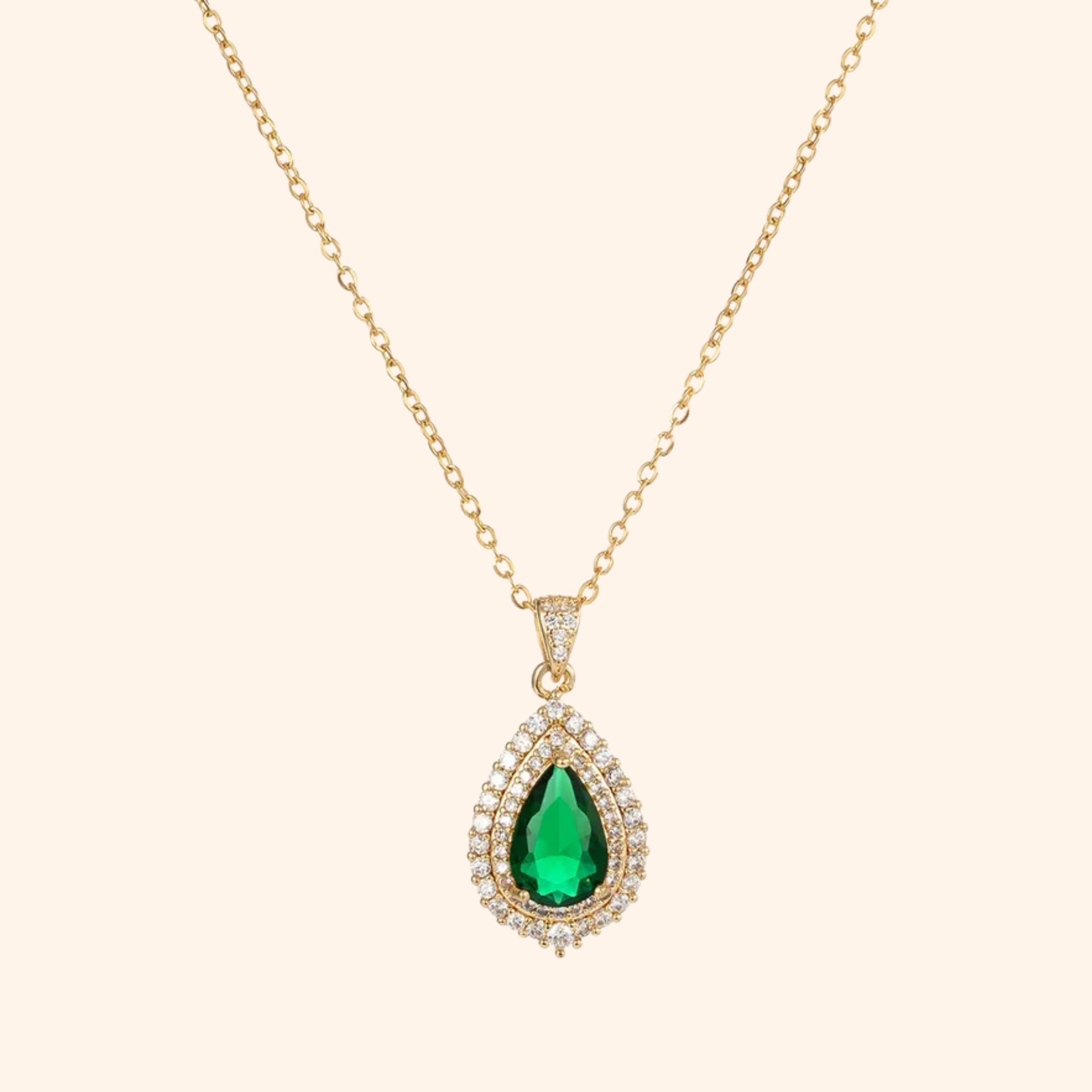 Zirconia Waterdrop Pendant Necklace Women's Simple Luxury Style Stainless Steel Chain Jewelry Greenstone Single Drop Design