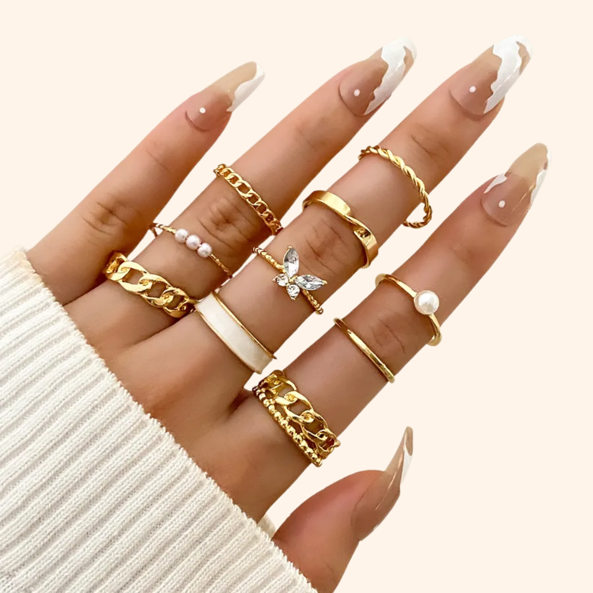 simple style geometric alloy plating inlay artificial pearls rhinestones women's open ring